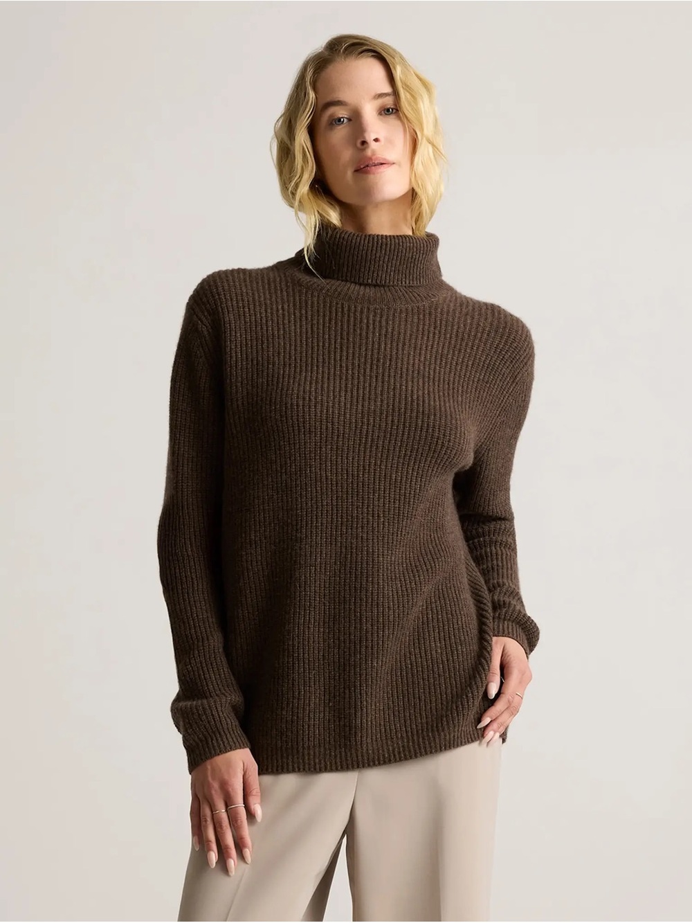 Quince Mongolian Cashmere Fisherman Turtleneck Sweater